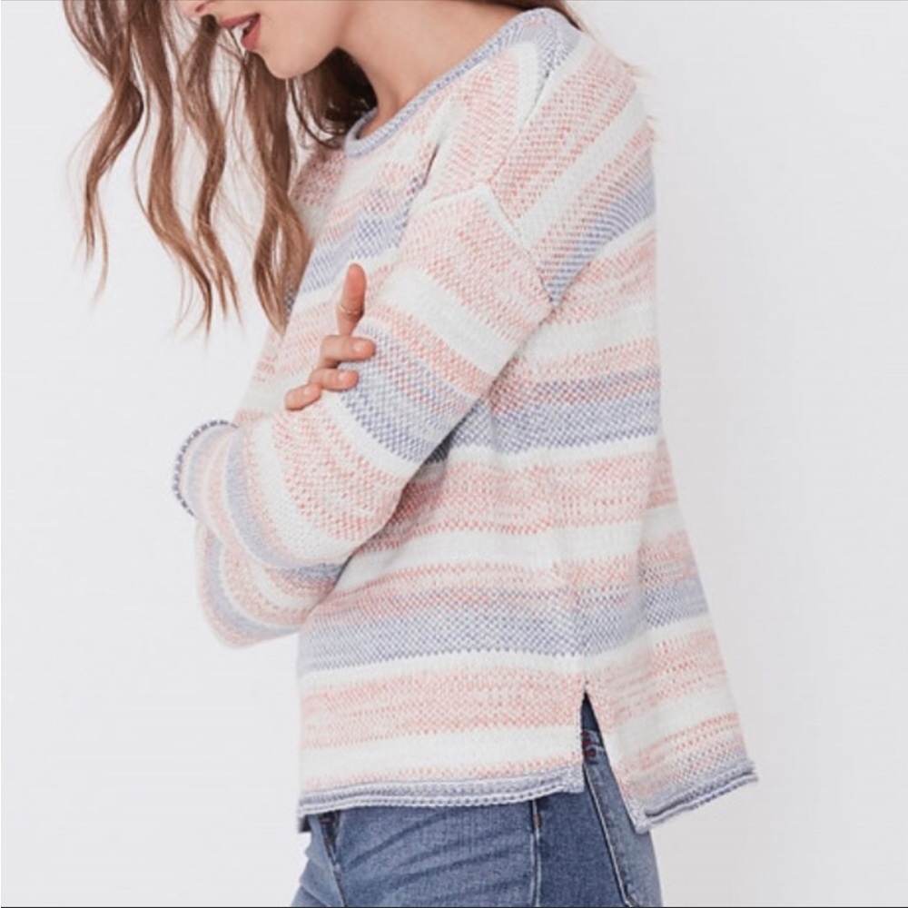 FAHERTY | Striped Multi Color Cotton Knit Pullover Sweater Size L - Picture 3 of 14